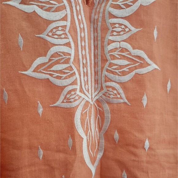 Sunny Leigh Linen Boho Embroidered Tunic Top Peach Sz M Kurta Style Resortwear - Picture 5 of 16